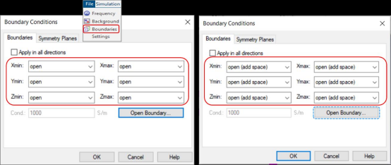 cst中的边界条件open和open(add space)有什么区别，如何设置pml