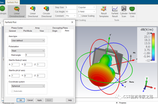 cst软件如何理解远场的坐标、分量和极化