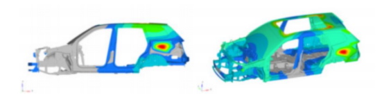 c）弯曲模态位移云图           d）扭转模态位移云图