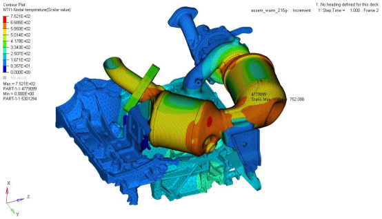 排气热端额定转速下温度场仿真结果