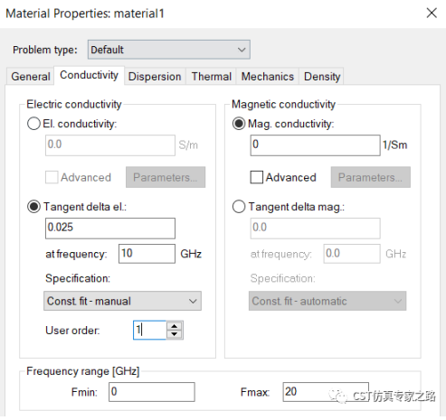 cst软件如何定义复介电常数---电导率cond与损耗角tand