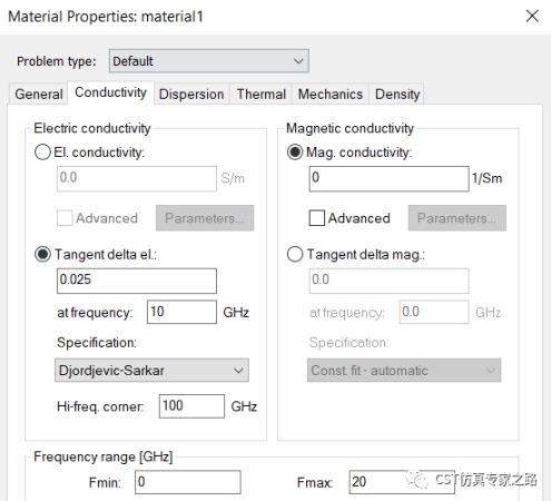 cst软件如何定义复介电常数---电导率cond与损耗角tand